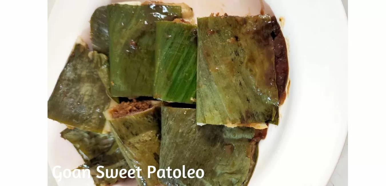 Goan Patoleo - A sweet made from coconut, rice and jaggery wrapped in turmeric leaves